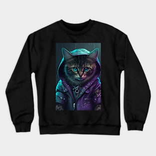 Cool portrait of a Cyber future Cat Crewneck Sweatshirt